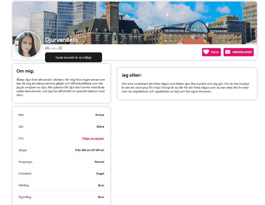 Exempel på en falsk profil markerad med ett hjärta