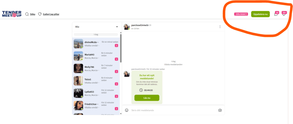 Dessa meddelanden och likes får vi på mindre än 5 minuter efter registrering.