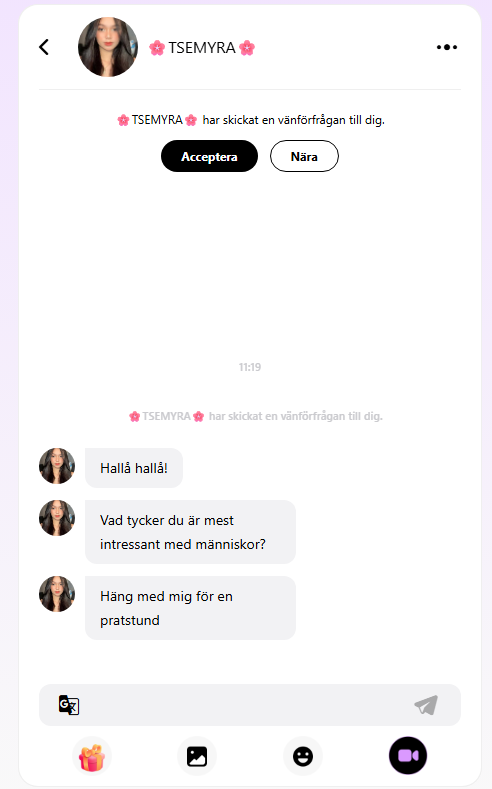 på bara två minuter fick vi 3 meddelanden, och utan att lägga in en profilbild eller ett bekräftande e-postmeddelande.