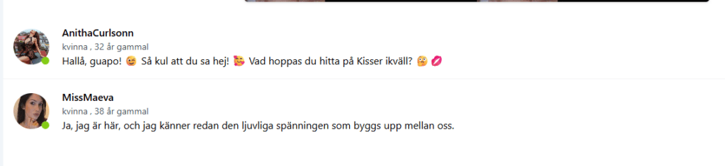 Automatiska meddelanden från fejkade profiler kisser